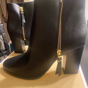 Michael Kors Black Ankle Booties with Gold Zipper